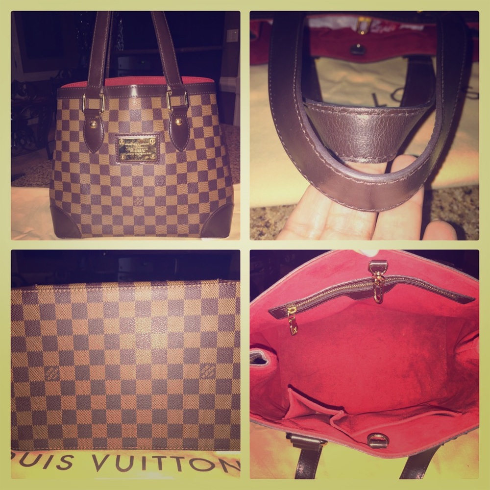 Louis Vuitton Damier Ebene Tote with Red Interior and Gold Hardware